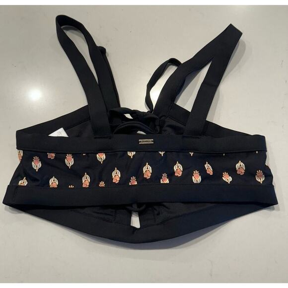 O’Neill Size Small Bikini Black Print Bikini Top Strappy Front Swim Resort Boho - Picture 2 of 6